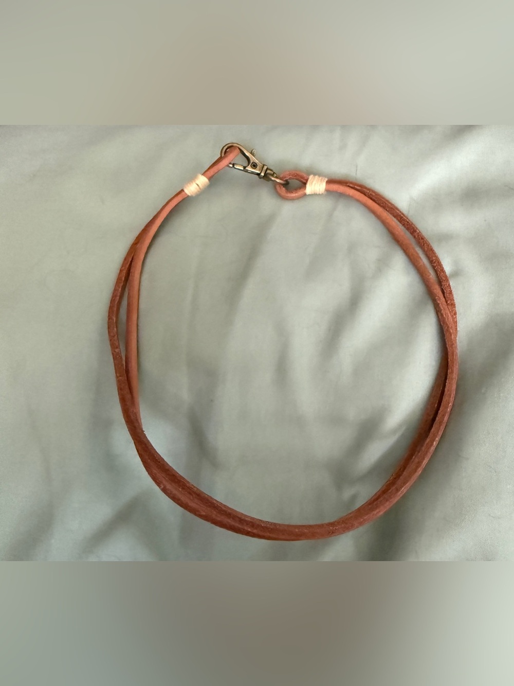 Brown Leather Cord Choker Necklace with Antique Brass Clasp